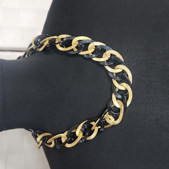 Black and Gold Large Link Statement Necklace - Picture 3 of 7